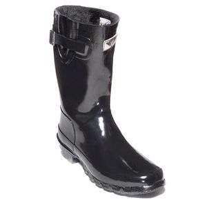 Women Mid Calf Lined Rain Boots, #1502, Fur Black